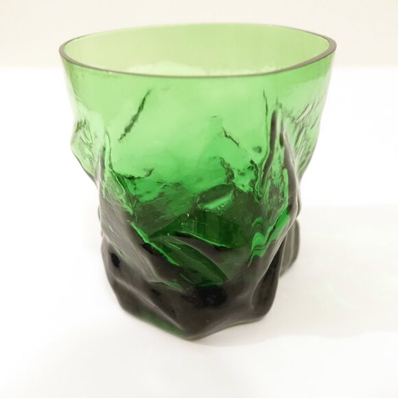 Vintage Forest Green Crinkle Lowball Drinking Glasses - Picture 5 of 8